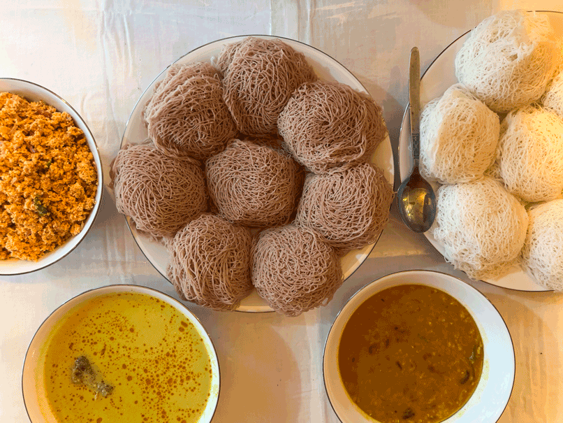 Authentic Sri Lankan string hoppers with curries